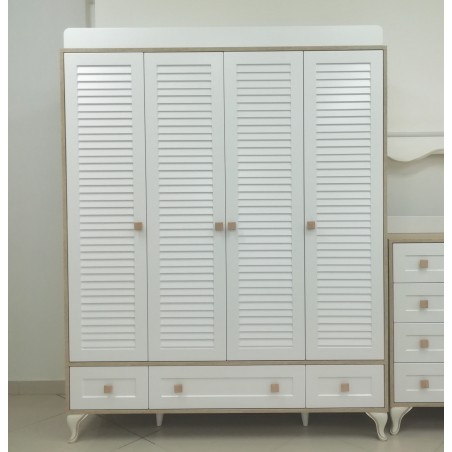 Krem Panjur Komple Mdf 4 Kapılı Gardırop