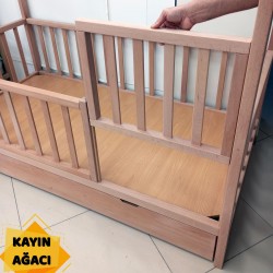 Doğal Kayın Çatılı Yavrulu Montessori Karyola 90x190
