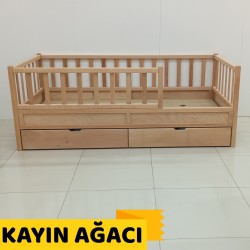 Doğal Kayın Ağacı Çekmeceli Karyola 90x190 cm