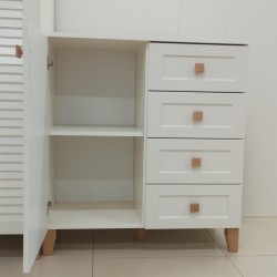Krem Şifonyer ve Camlı Panjur İşlemeli 4 Kapılı Dolap