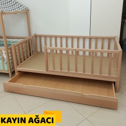Doğal Kayın Ağacı Yavrulu Montessori Karyola 100x200