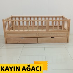Doğal Kayın Çekmeceli Karyola 80x180 cm