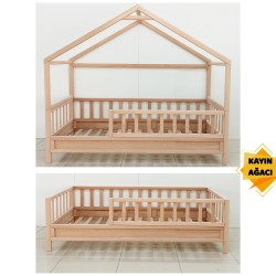 Doğal Kayın Dönüşebilir Çatılı Montessori Karyola 90x190 cm