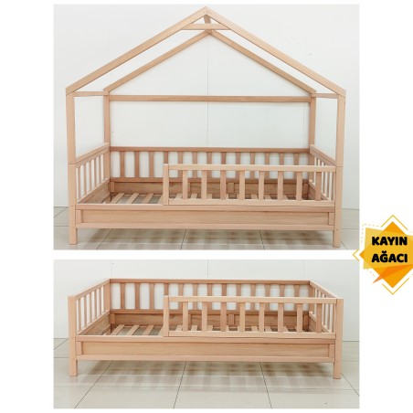 Doğal Kayın Dönüşebilir Çatılı Montessori Karyola 100x200 cm